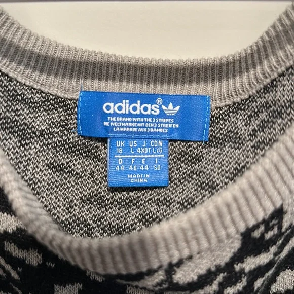 Adidas Black and Gray Patterned Oversized Long Sleeve Sweater Mini Dress Large - Picture 2 of 4